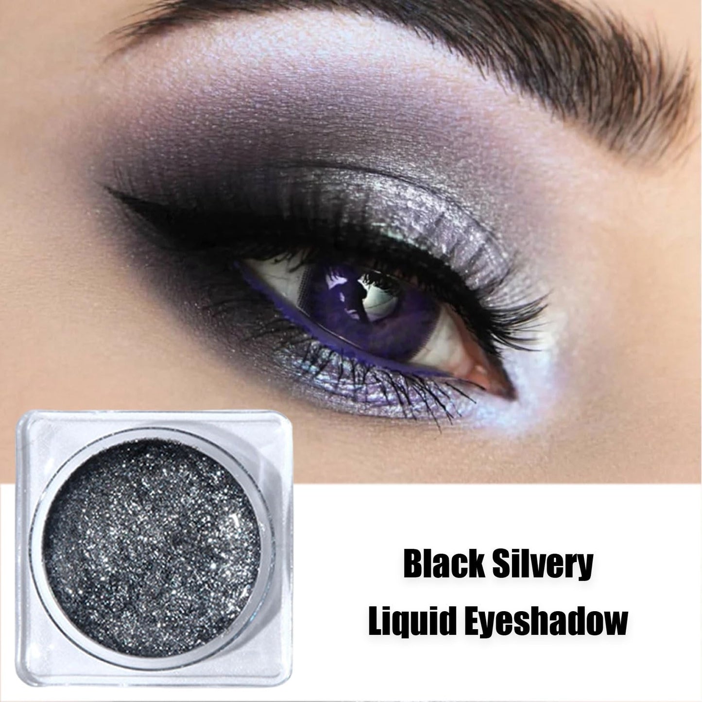 LYNTYAOU Silvery Gray Glitter Eyeshadow, Shimmer Cream Eye Shadow, Metallic Smoky Single Eye Shadow Cool Make-Up Palettes, Smooth Shiny Pearlescent Blendable Liquid Eyeshadow For Women Makeup (5g)