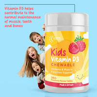 Vitamin D Chewable Supplements for Children 360 Raspberry Flavour Tablets by Sunshine Nutrition (Kids Chewable D3)
