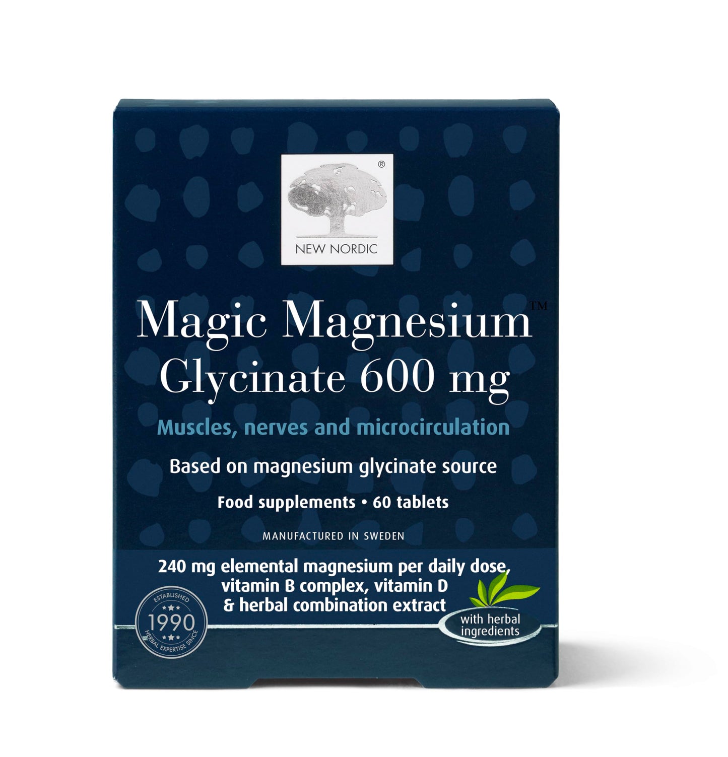 New Nordic Magnesium Glycinate | 600 mg Extra Strength | Sleep and Muscle Support for Women and Men | Pine Bark and Long Pepper Extract | 60 Tablets
