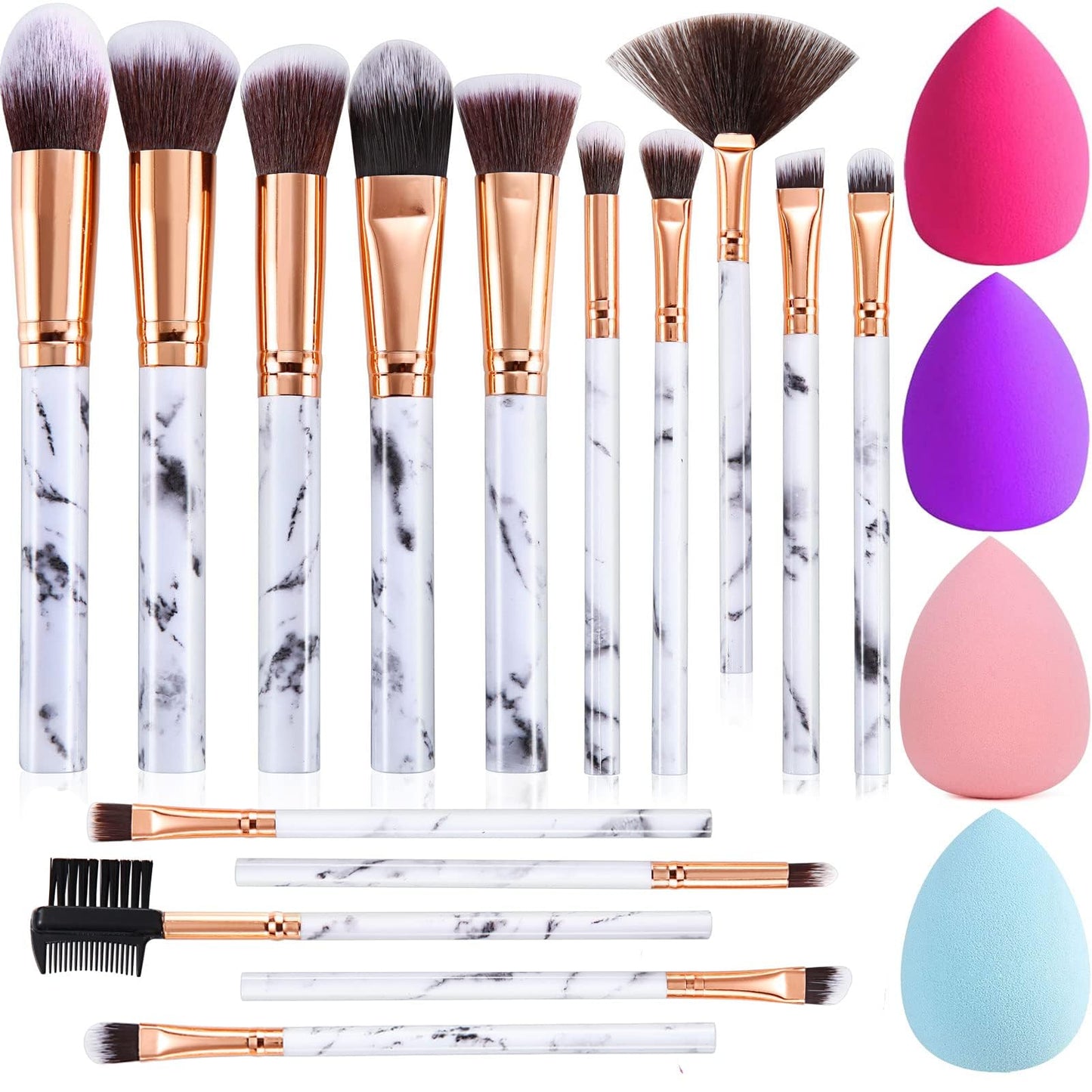 Makeup Brushes DUAIU 15PCs Marble Makeup Brush Set Premium Synthetic Kabuki Powder Blush Contour Foundation Concealer Eyeshadow Brushes with Makeup Sponge