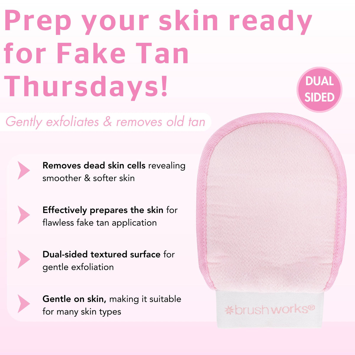 Brushworks Tan Removal Mitt – Dual Sided Exfoliating Glove Gently Buffs Away Old Fake Tan for Smooth, Even Skin | Reusable & Vegan Friendly