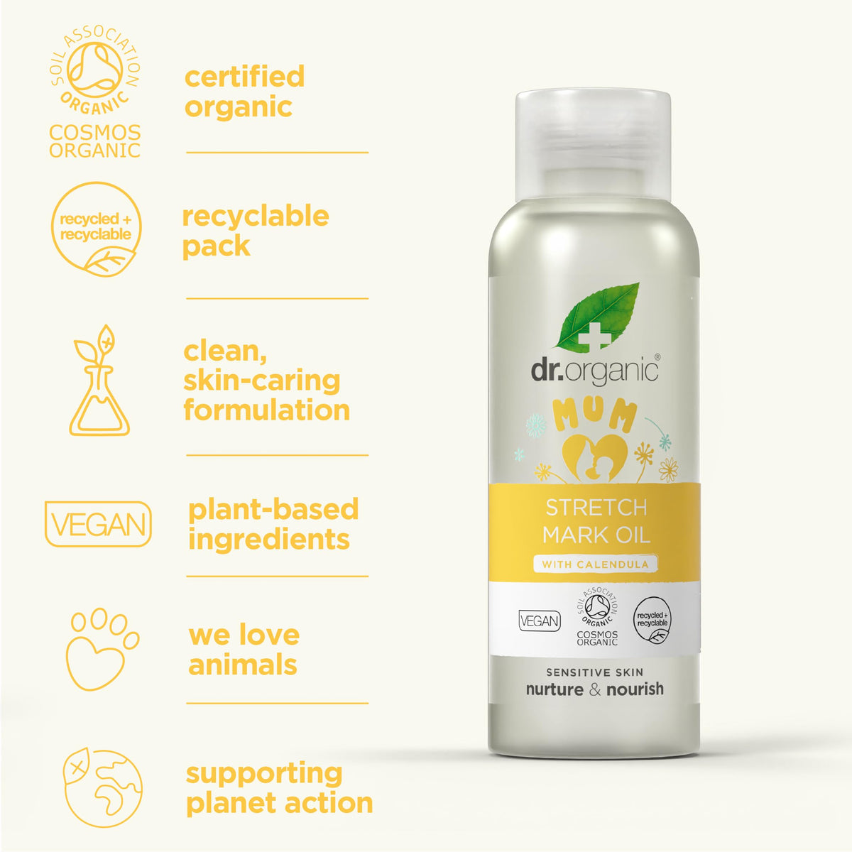 Dr. Organic Dr Organic Stretch Mark Oil with Calendula, Firm & Smooth, Pregnancy, Natural, Vegan, Reduce appearance of Stretch Marks, Dry Skin, Cruelty-Free, Paraben & SLS Free, Certified Organic, 100ml