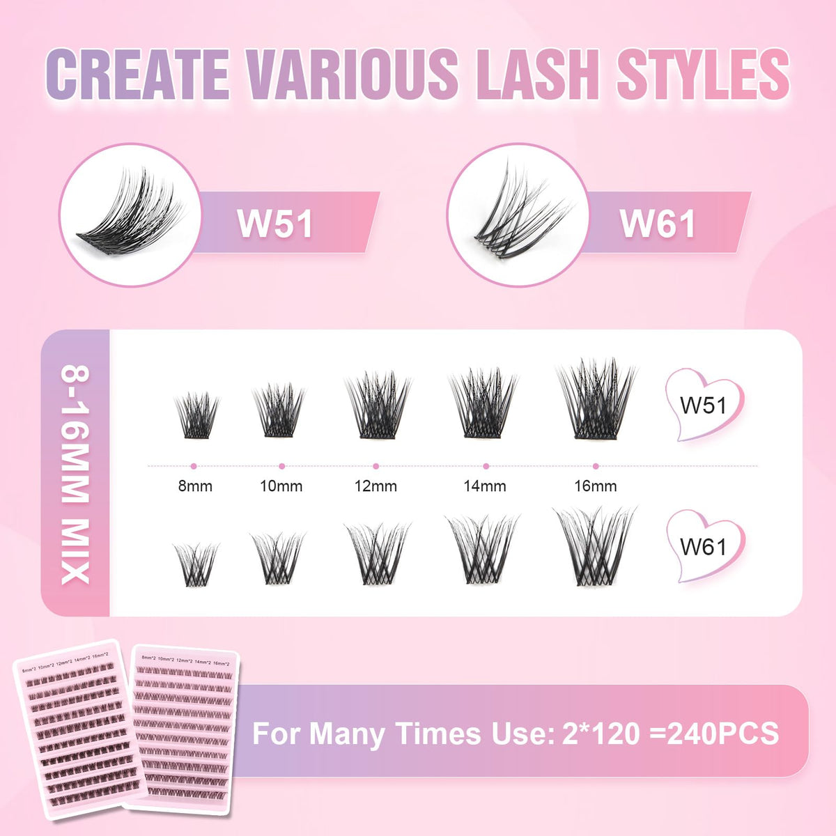 Glowing Win Cluster Lashes Kit Individual Eyelash with Bond Seal&Applicator