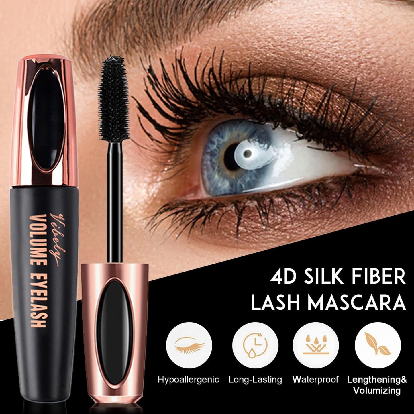 AmiCera Mascara Black, Volume and Length Waterproof Mascara for Older Women, Long Lasting Smudge-proof Hypoallergenic Clump-Free, All Day Natural Looking, Korean 4D Silk Fiber Lash