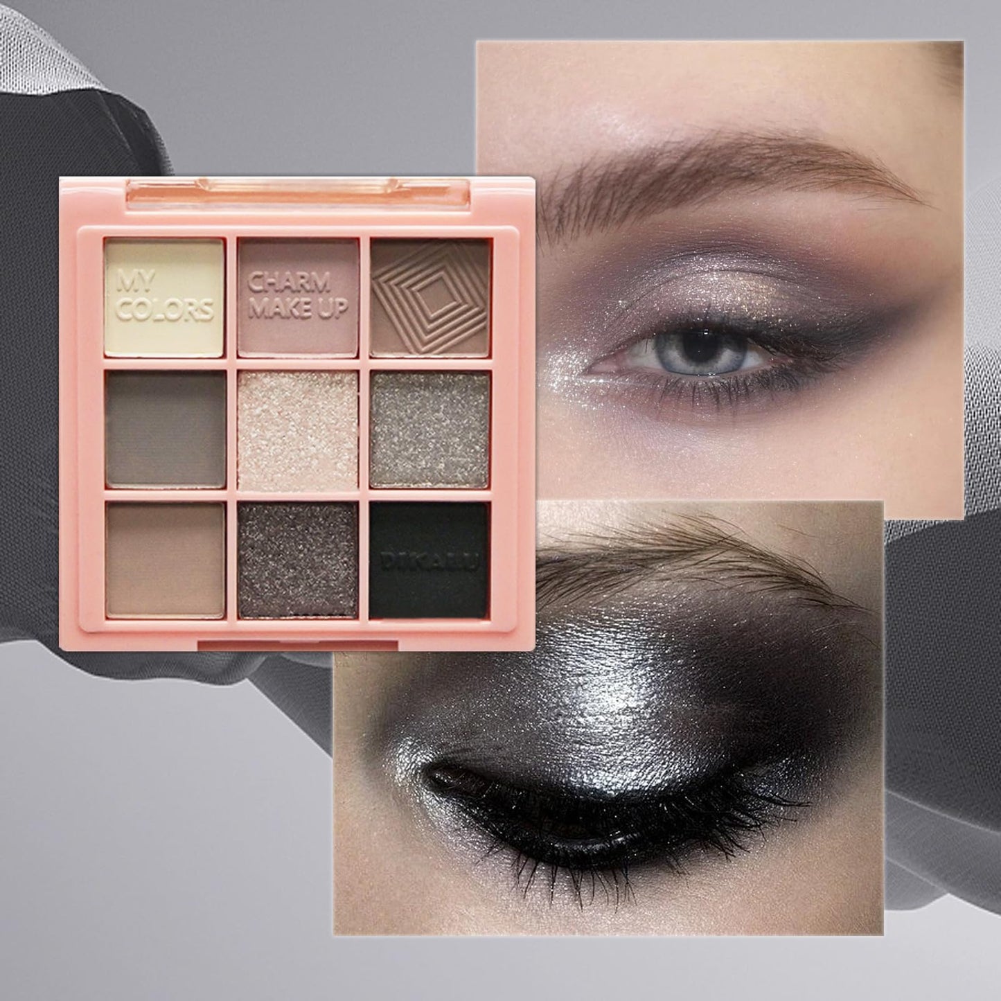 LYNTYAOU Smoky Eyeshadow Palettes Black Silver Pink Eye Shadow Palette, Cool Make-Up Palettes Shimmer for Women Glitter Make up Set, 9 Colour Long Lasting Highly Pigmented Eyeshadow Palette Gift with Brush