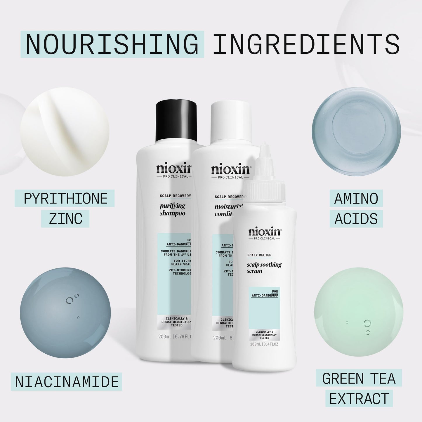 NIOXIN Nioxin Scalp Recovery™ System Kit - Itching and Scalp Dandruff - Anti-Dandruff Shampoo, Conditioner & Serum (200+200+100ml)