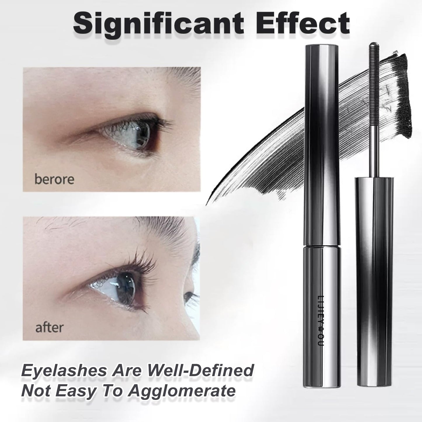 HERBINSOLS Metal Volumizing Black Mascara - Natural Lengthening Mascara Black Waterproof - Smudge-Proof Metal Wand mascara for Natural Eye Makeup - Long-Wear No Clumping for Sensitive Eyes