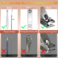 BLESWIN Manicure Set Nail Clipper Set, 16 In 1Pedicure Manicure Kit Professional Pedicure Set Women Men Personal Nail Care Kit with Travel Case Blue
