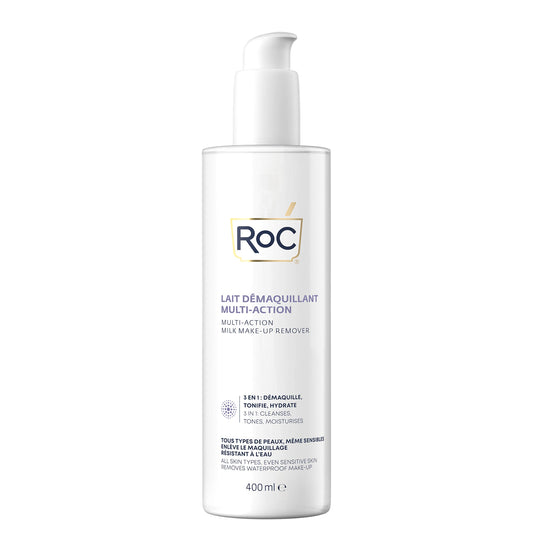 ROC - 3-in-1 Milk Makeup Remover - Effective Makeup Removal - 24-Hour Moisturising Remover - Removes Waterproof Makeup - Skin Toning Solution - Glycerin & Panthenol - All Skin Types - 400 ml