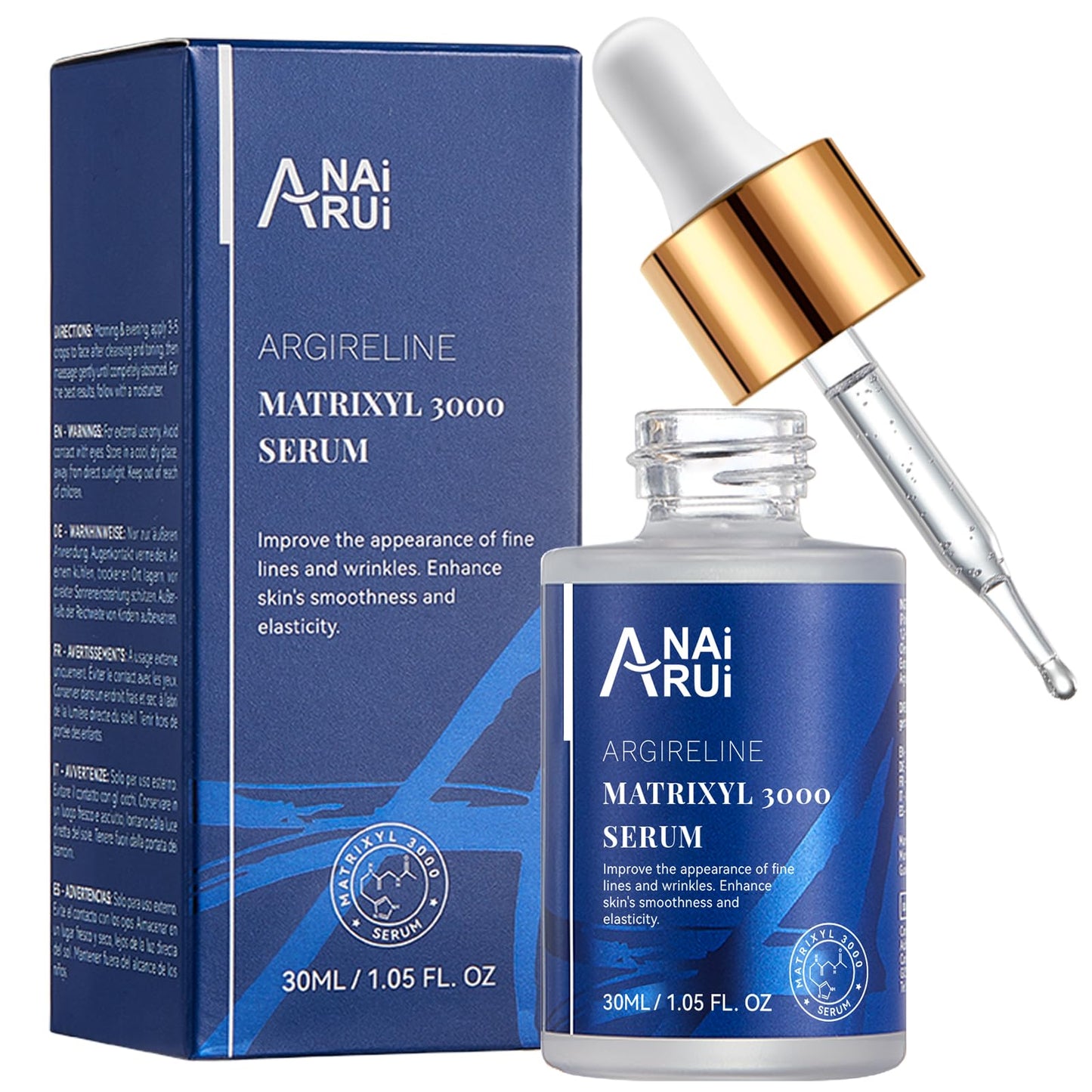 ANAI RUI ANAiRUi Matrixyl 3000 & Argireline Anti-Aging Face Serum with Peptide, Hyaluronic Acid, Against Wrinkles, Boost Collagen & Hydrate Skin | Fast-Absorbing Formula for Mature & Dry Skin | 30ml