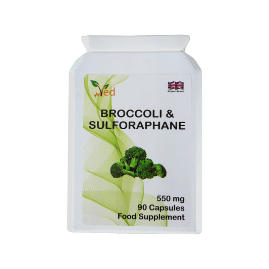 Ved Broccoli Sulforaphane, Broccoli Powder Rich in Vitamins and Minerals, 550 mg 90 Vegan Capsules (45 Days supplys)
