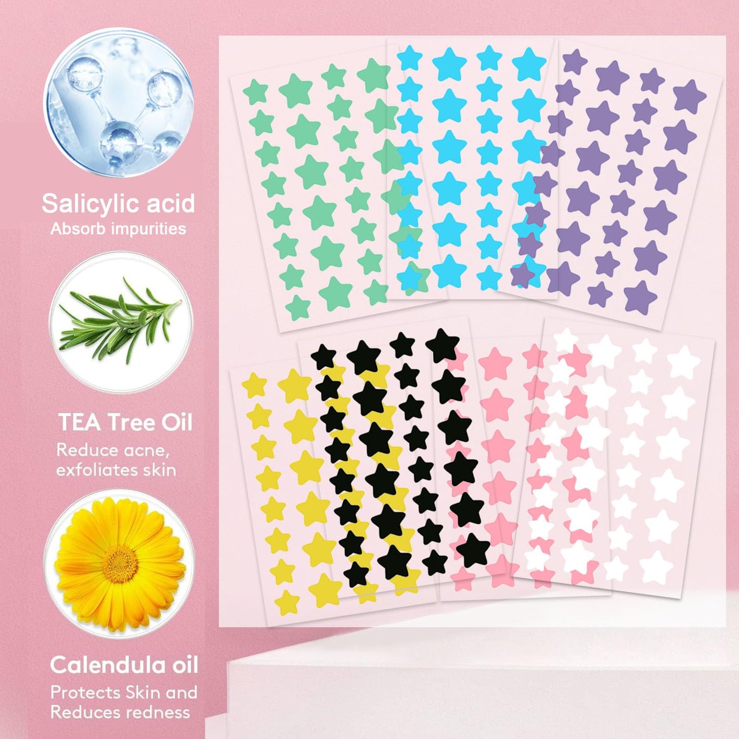 AWAVM Acne Pimple Patch, 7 Colors 196 Dots Star Pimple Patches with Case, Hydrocolloid Acne Pimple Patches for Face Cute Patches Pimple Stickers Acne Dots