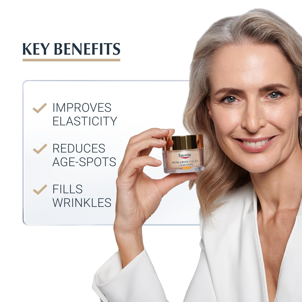 Eucerin Hyaluron-Filler + Elasticity Day Cream Care SPF 30 50ml, Anti Ageing Face Cream for Refined Skin, Nourishing SPF Face Moisturiser with Hyaluronic Acid and Collagen