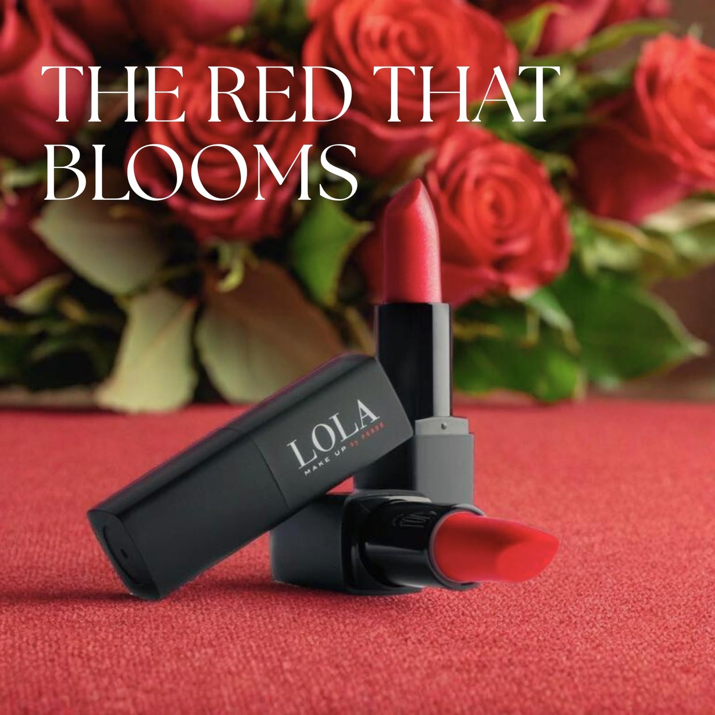 Lola Make Up by Perse LOLA Make Up by Perse Intense Colour Lipstick – Glossy Finish, Full Coverage, Ultra-Rich Pigments, Creamy Hydrating Formula, Infused With Vitamins E & C, Vegan & Cruelty-Free – 004-Blossom Red