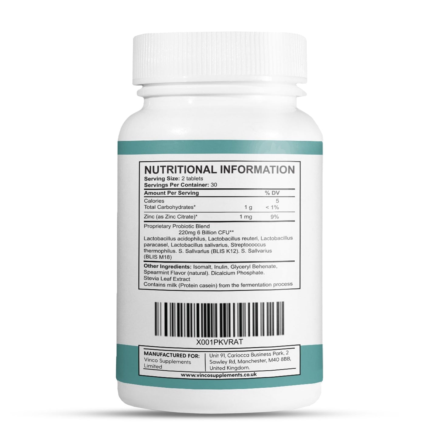 Vinco Supplements Dental Probiotics Advanced Oral Probiotics for Mouth Supplement - Bad Breath Treatment for Adults with BLIS K12 & BLIS M18-6 Billion CFU, Mint Flavour Chewable Oral Care Tablets - 60 Count