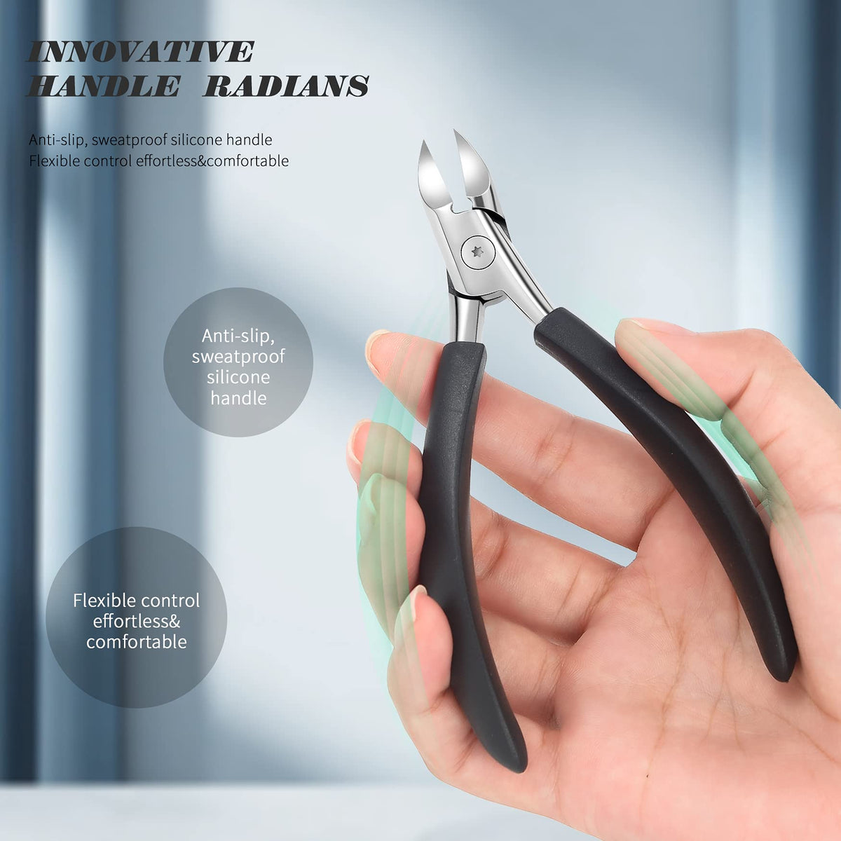 FVION Nail Clippers for Thick Nails or Ingrown Toenails, Thick Nail Clippers for Elderly, Precision Long Handled Toenail Clippers for Women & Men - Black