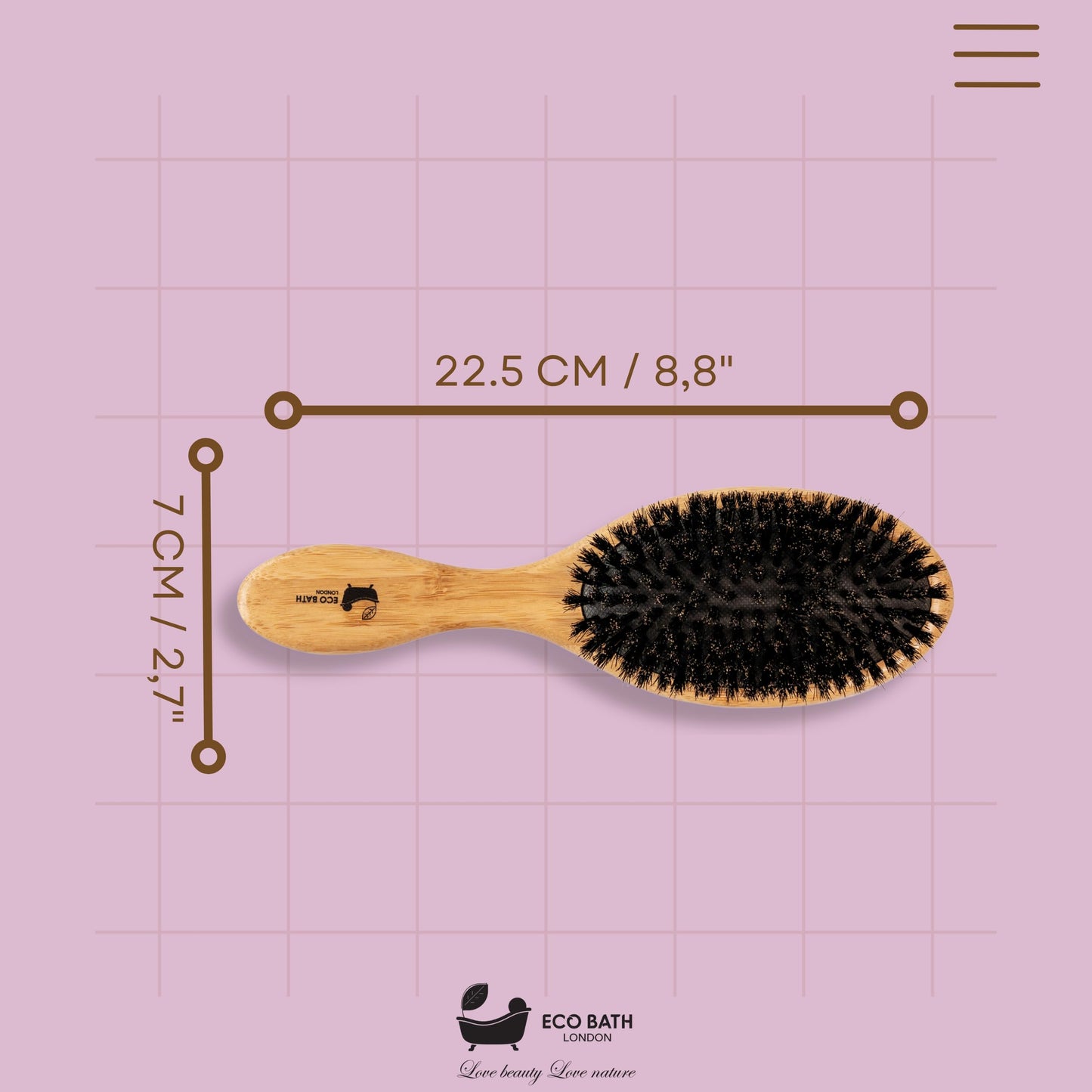 Eco Bath London Bamboo Hair Brush with Boar Bristles - Eco-Friendly Detangling Hairbrush for All Hair Types, Suitable for Women, Men, and Kids