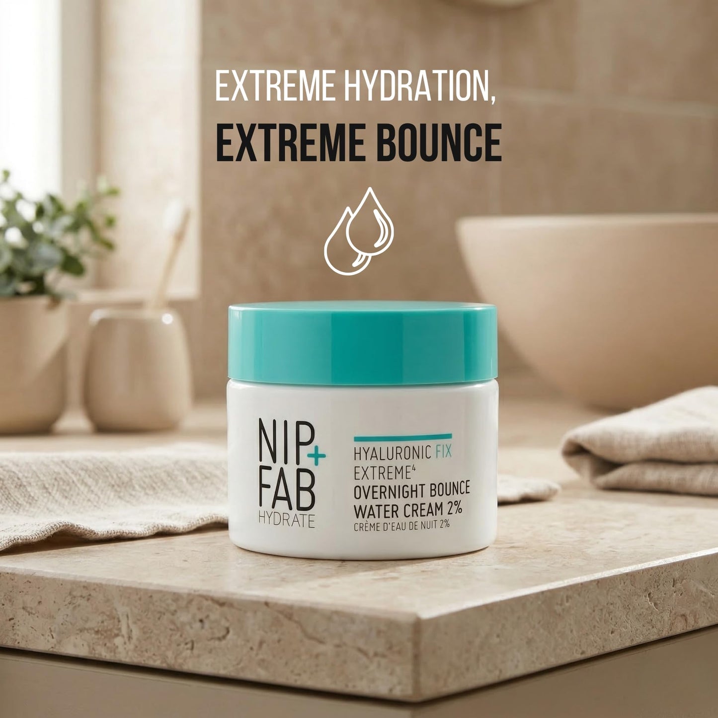 Nip+Fab Hyaluronic Fix Extreme4 Overnight Bounce Water Cream 2% 50 ml, Hydrating, Smooths Pores, Fine Lines and Wrinkles, Prevents Moisture Loss