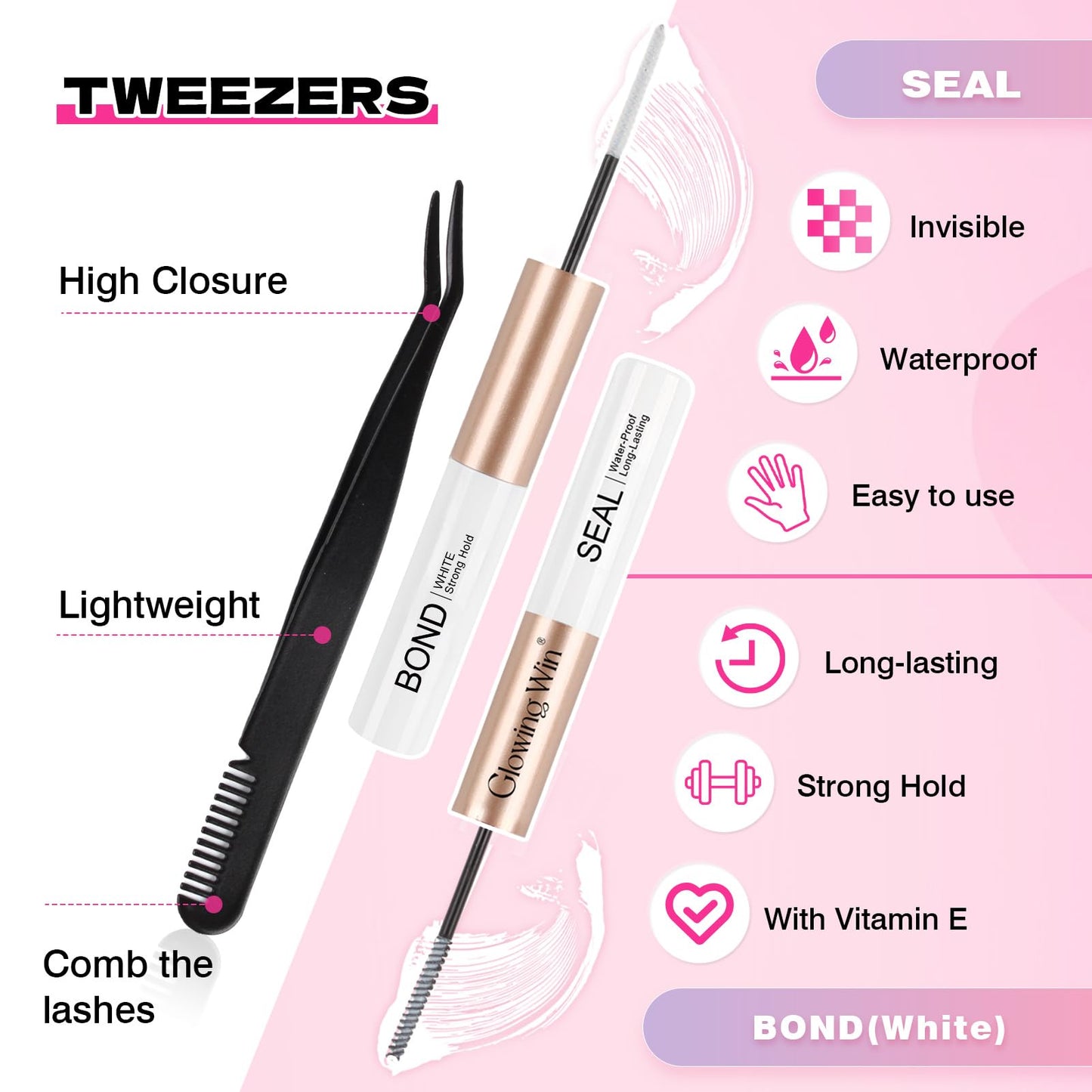 Glowing Win Cluster Lashes Kit Individual Eyelash with Bond Seal&Applicator