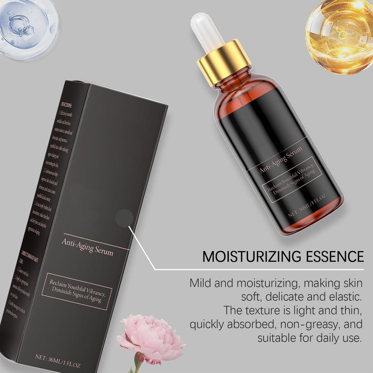 Generic 30ml Amber Glass Dropper Serum For Daily Facial Care — Lightweight Hydrating Essence, Fast Absorbing Texture, Non Greasy Feel, Moisture Liquid For Dry Dull Skin And Soft Look