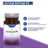 Quest Lactase Enzyme 200mg Lactose Intolerance Relief. 2000 ALU Fast Relief Dairy Enzymes Digestive Supplement to Prevent Gas, Bloating & Diarrhoea. Dairy Free, Gluten Free & Vegan (30 Tablets)