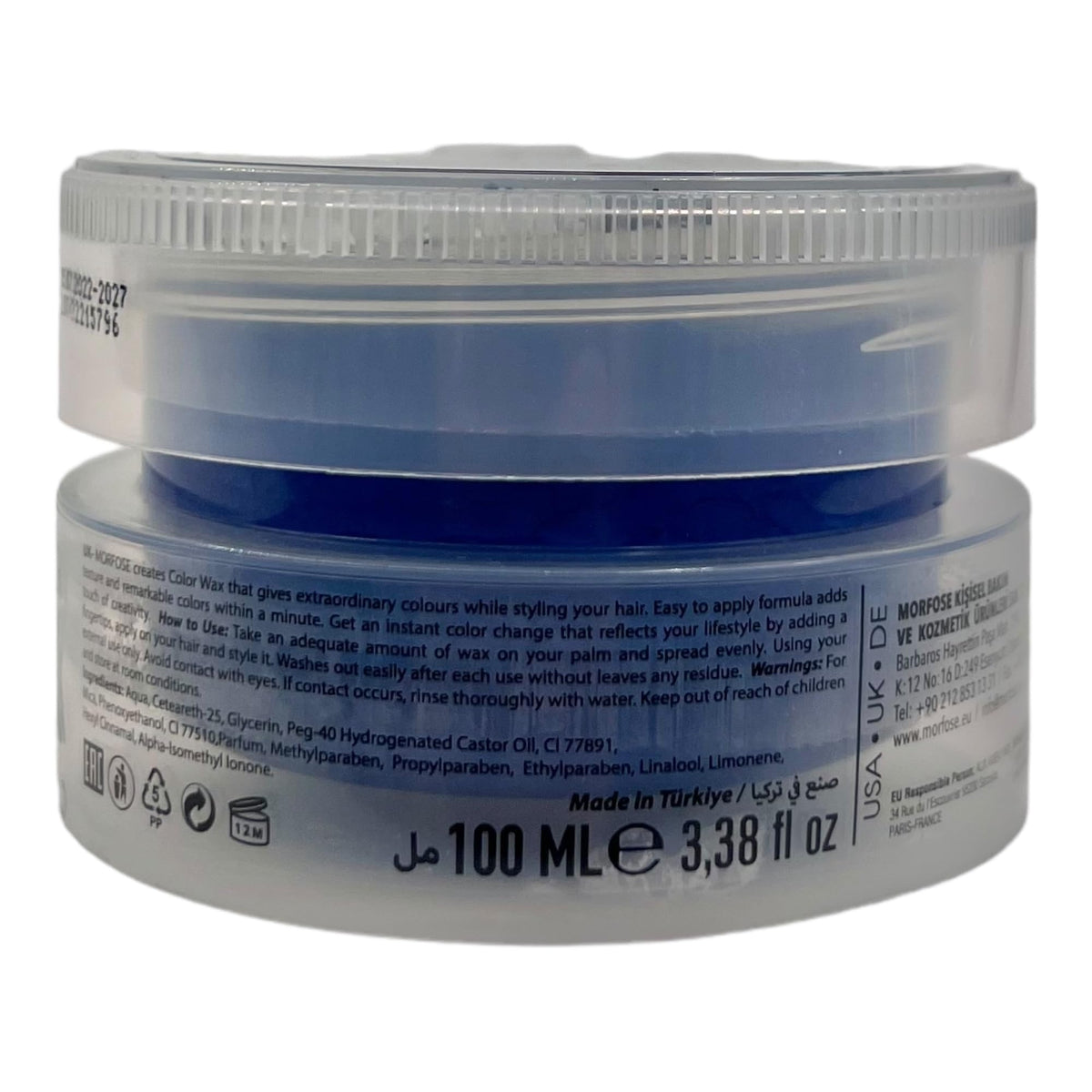 MORFOSE Morfose Hair Colour Wax Styling,Temporary Hair Dye Wash In Wash Out, Coloured Hair Wax Kids Instant Styling, Hair Colour Pomade Washable for Men, Women, Party, Cosplay (Blue, 100 ml)