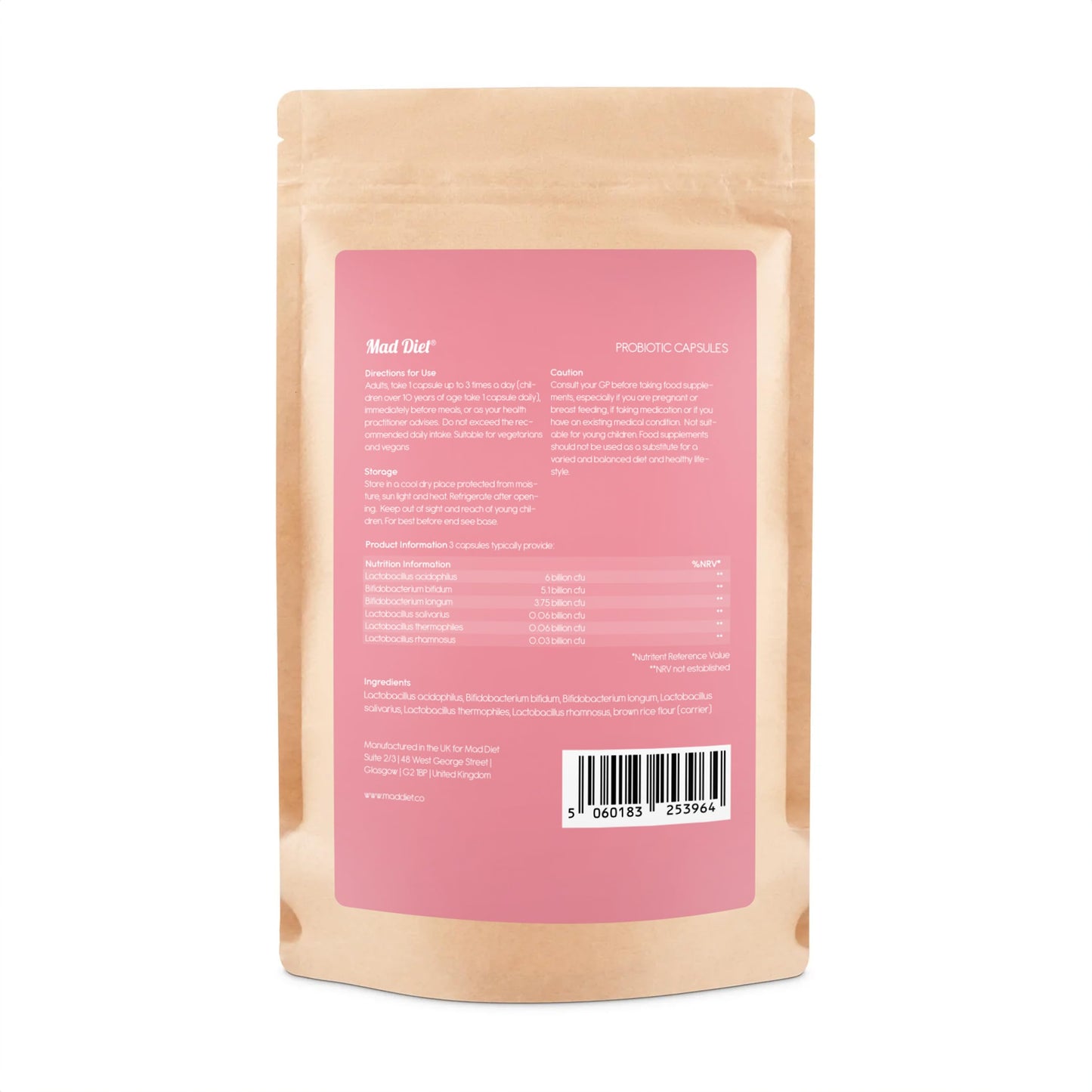 Mad Diet Multi-Strain Probiotics | Mood and Stress Formula | 6 Strains Backed by Science | Zero Additives | Enhanced Viability | 60 Capsules– 2 Month Supply | Brain and Gut Health