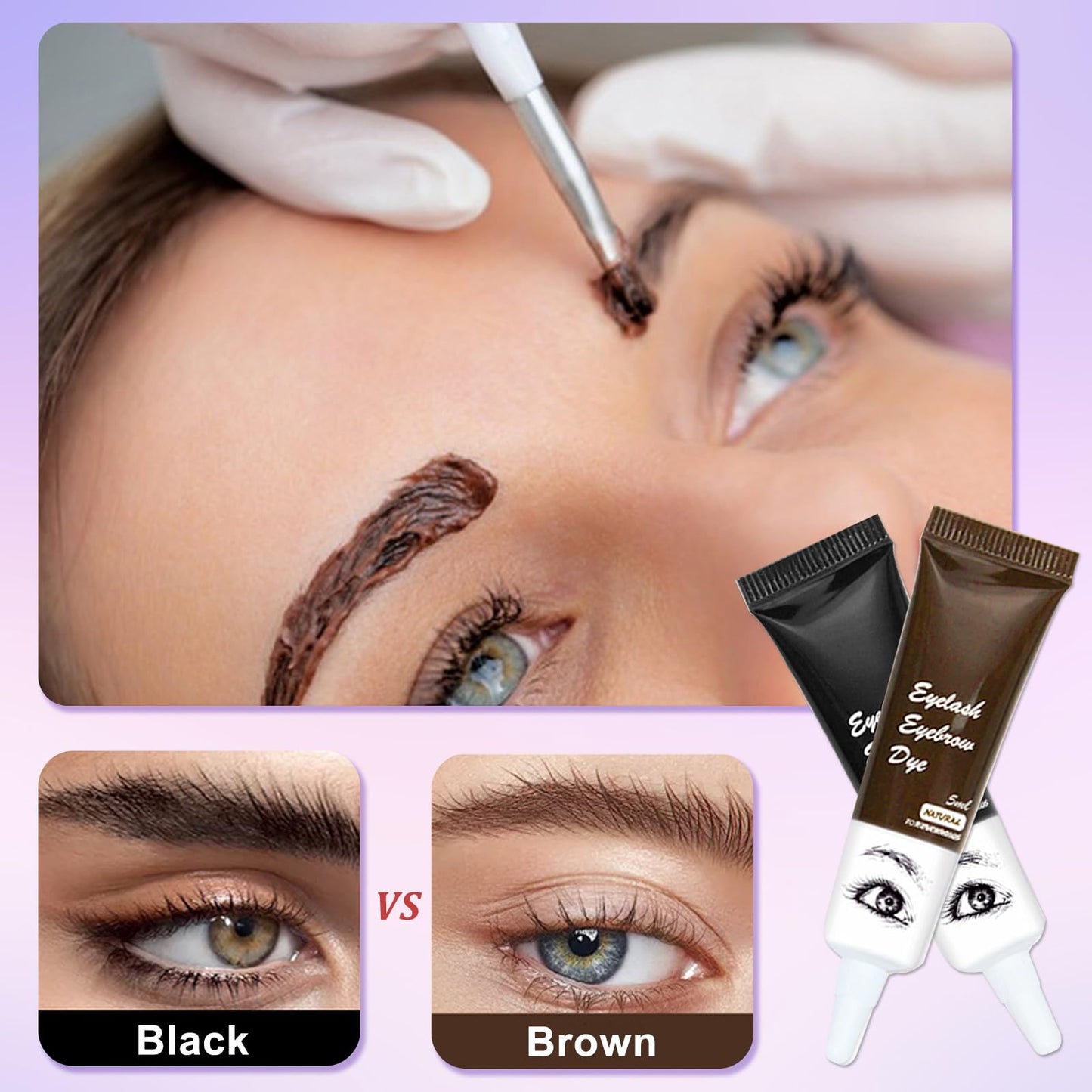 NLFOX Black Eyebrow Tint - 2-in-1 Eyelash Tint & Eyebrow Dye Kit - Waterproof Eye Brow and Lash Tint Kit Long Lasting - Natural Black Eyelash Dye 10min Fast & Easy for Starters Home Use