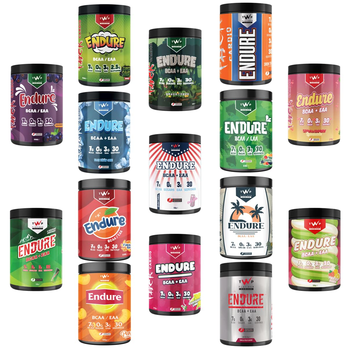 TWP Nutrition Platinum Series Endure, EAAs & BCAAs Electrolyte Blend Pre, Intra and Post Workout, Zero Sugar, 510g and 30 Servings, 18 Great Flavours (Raspberry Lime)