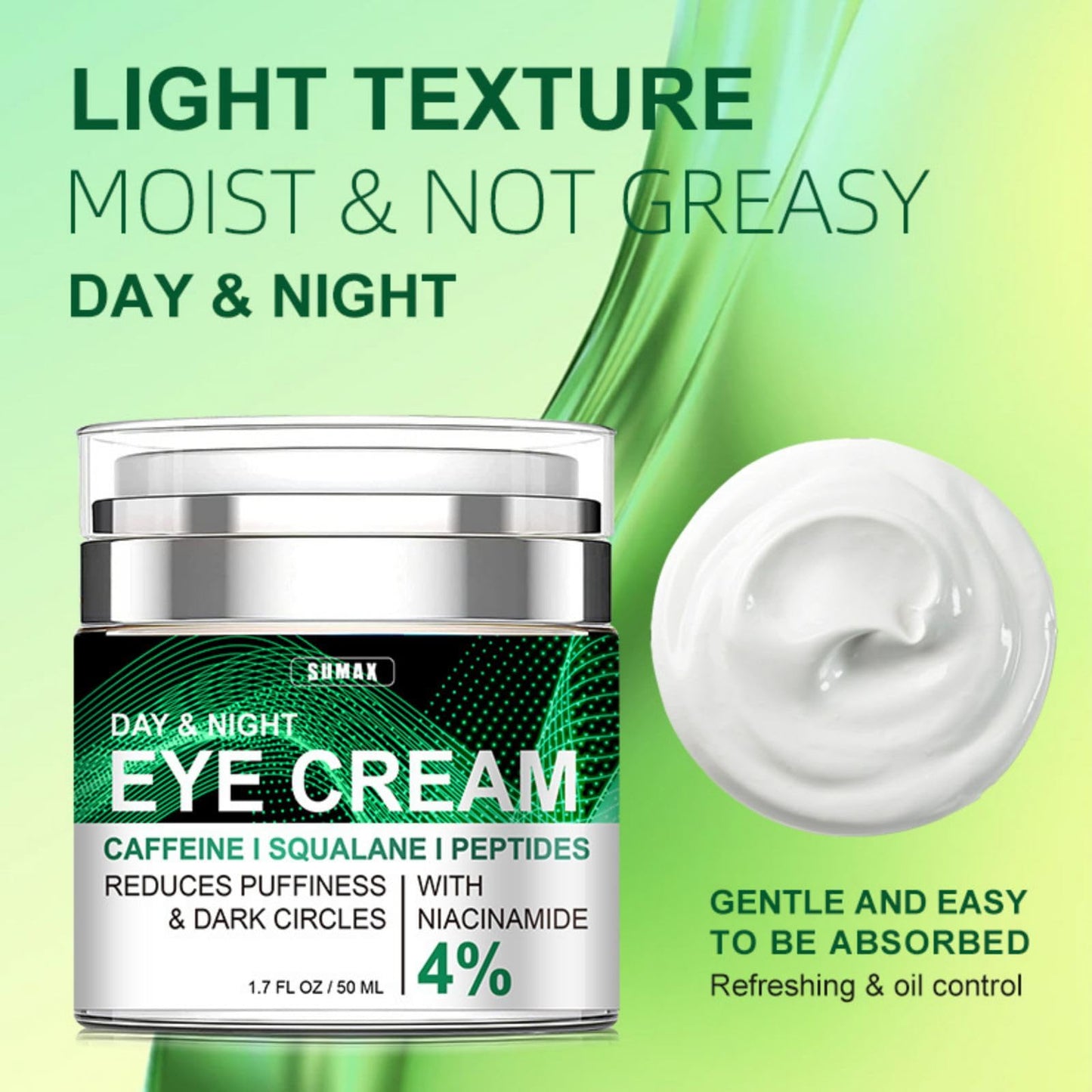 QIEEUMIN Caffeine Eye Cream for Dark Circles and Puffy Eyes with 4% Niacinamide Anti-Aging Collagen Eye Cream for Wrinkles Deeply Nourishing Skin Tightening 50ml