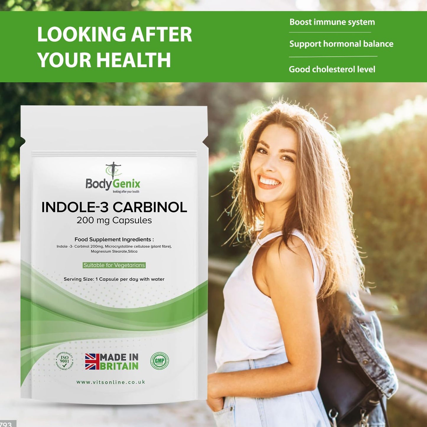 Bodygenix Indole-3 Carbinol 200mg Vegan Capsules Hormonal Balance Immune System Detoxification Support Natural Food Supplement - 60 Capsules 2 Month Supply