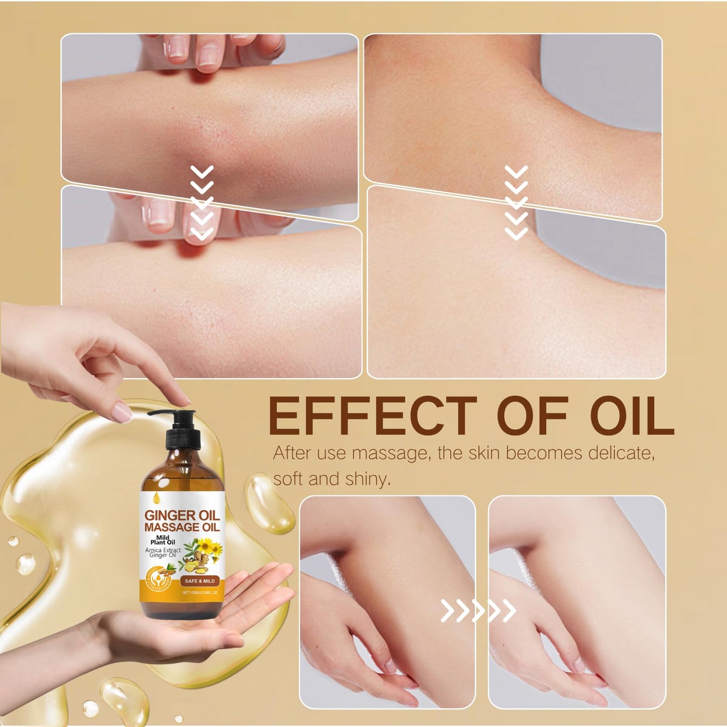 2PCS Ginger Massage Oil for Muscle Relaxation & Skin Hydration,Massage Oils for Massage Therapy,Body Oil for Muscle Pain Relief,Soothing Essential Oil with Vitamin E,Stress Relief & Tired Legs