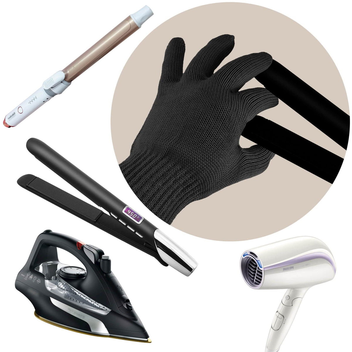 FOHOLA 1 Pcs Professional Heat Resistant Gloves for Hair Styling, Heat Proof Gloves, Heat Protection Gloves for Curling Wand (1 Pcs, Black)