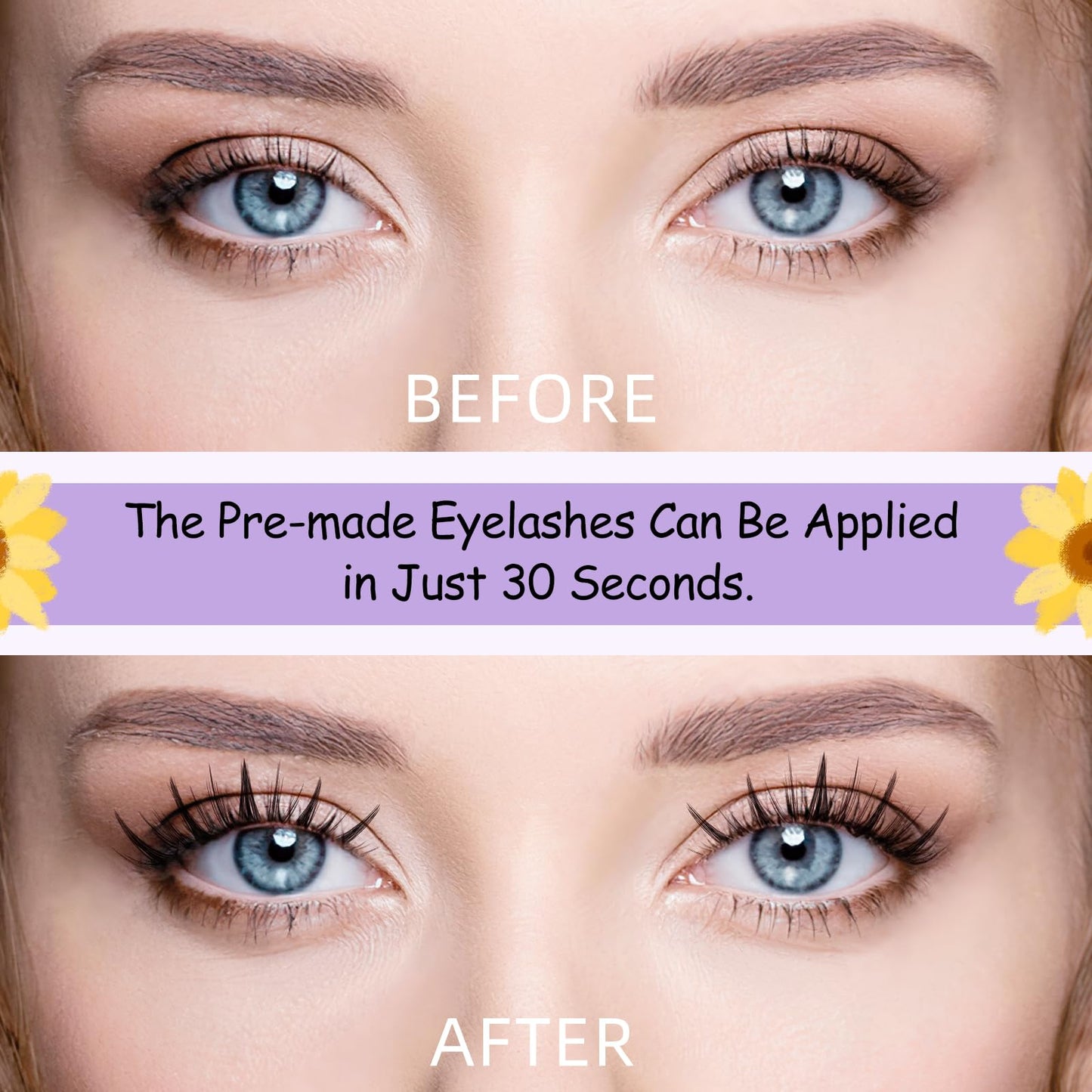 BelleQiana B&Q Clusters Lash Kit Sunflower Lash Extension Kit No lash Map Natural LASH Clusters Individual with Invisible Band Eyelash Extension kit C Curl LASH with Bond and Seal (LRTZ-Sunflower)