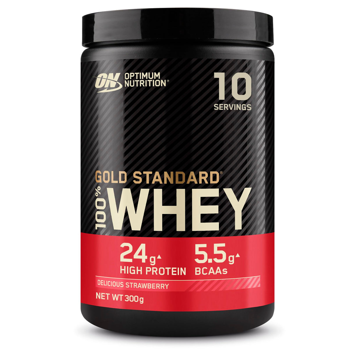 Optimum Nutrition 100% Gold Standard Whey Protein Powder, 24g Protein, Delicious Strawberry, BCAA, Low-Sugar, Fast-Digesting Isolate for Muscle Gain & Recovery, 300g, 10 Servings