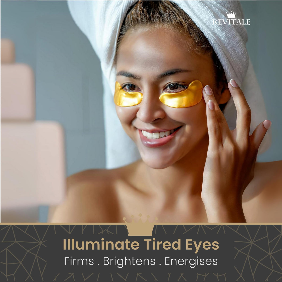 Revitale 24k Gold Under Eye Collagen Patches, Reduce Puffy Eyes & Dark Circles, Illuminate Tired Eye Masks - Firms, Brightens, Energises (Packets - 10 Pair)