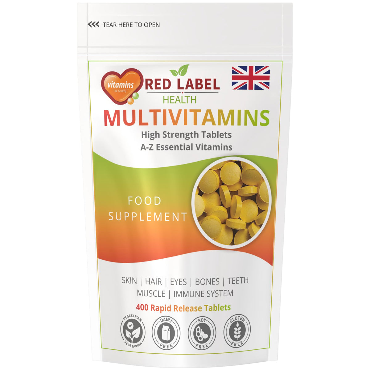 Red Label Health Multivitamin 30 Tablets (1 Month Supply) for Men & Women High Strength Multi Vitamin Supplement for Immune Support & Wellbeing, One a Day Multivitamins