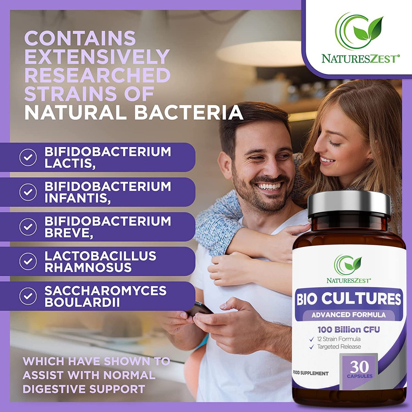 Bio Cultures Complex Probiotics 100 Billion CFU with Prebiotics – Lactobacillus Plantarum & Saccharomyces Boulardii Probiotic - 30 Vegan Capsules – Probiotics for Women & Men – Packaging May Vary