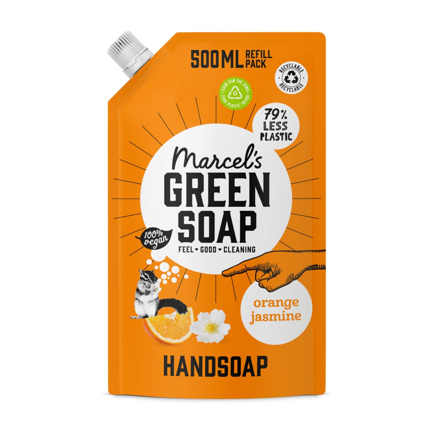 Marcel's Green Soap - Hand Soap Refill Orange & Jasmine - Handwash Dispenser Refill - Microplastic-free formula - Vegan - Packaging recyclable - 500 ml