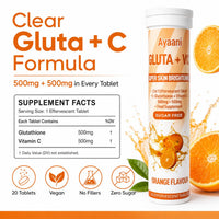 Ayaani Glow Orange Glutathione Beauty Drink | 1000mg Gluta + C with Glutathione 500mg + Vitamin C 500mg | Skin Glow, Brightening, Radiance & Even Tone | Zero Sugar, No Fillers | 20 Tablets