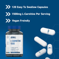 Applied Nutrition L-Carnitine 1500mg - Carnitine Supplement Premium L-Tartrate Form, High Strength, Energy Boost & Weight Management (120 Capsules - 60 Servings)