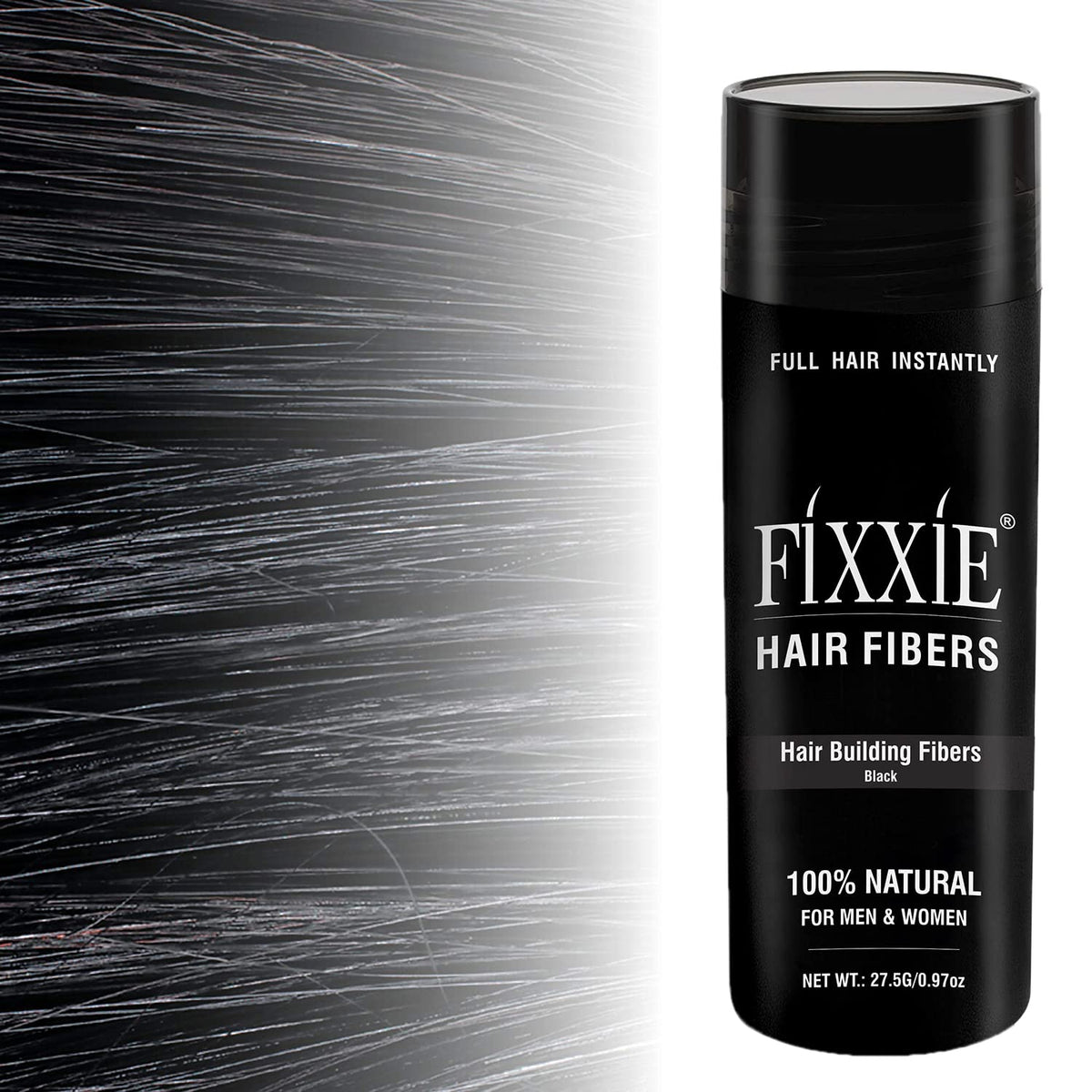 FIXXIE, fixxie Hair Fibres with Applicator + Comb, 82.5g Natural Keratin Hair Thickening Fibers for Thinning Hair, Hair Thickener For Women & Men, 27.5g X 3 Bottles (Pack of 3, Black)