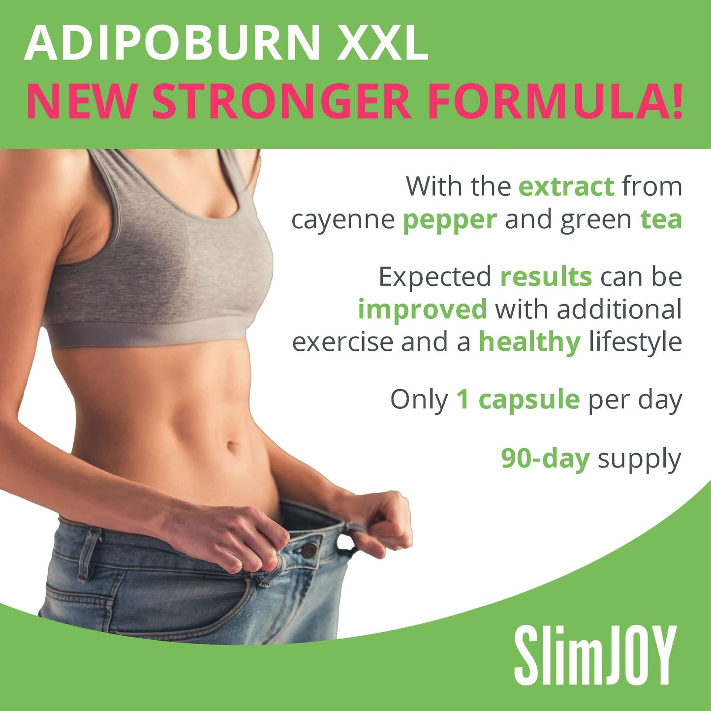 Slimjoy SlimJOY AdipoBurn XXL - Extract of Green Tea Leaves, Cayenne and Caffeine - with Free E-Book Guide - 3 x 30 Capsules