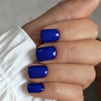SXVME 48 Pcs Royal Blue Press on Nails Short Square Acrylic False Nails Short Coffin Natural Fake Nail Set Elegant Solid Color Full Cover Glossy Gel Stick on Nails for Women Daily Wear