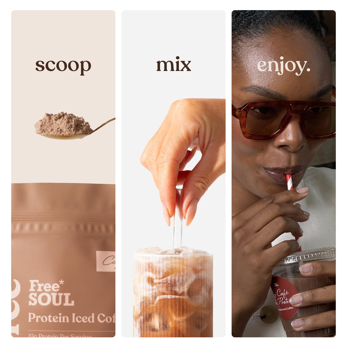 Protein Iced Coffee | 19g Protein & 80mg Caffeine per Serving | Only 97Kcal | Low Calorie + High Protein | Whey Protein & Pea Protein Isolate Blend + Digestive Enzymes | Café Frappé | Free Soul