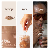 Protein Iced Coffee | 19g Protein & 80mg Caffeine per Serving | Only 97Kcal | Low Calorie + High Protein | Whey Protein & Pea Protein Isolate Blend + Digestive Enzymes | Café Frappé | Free Soul