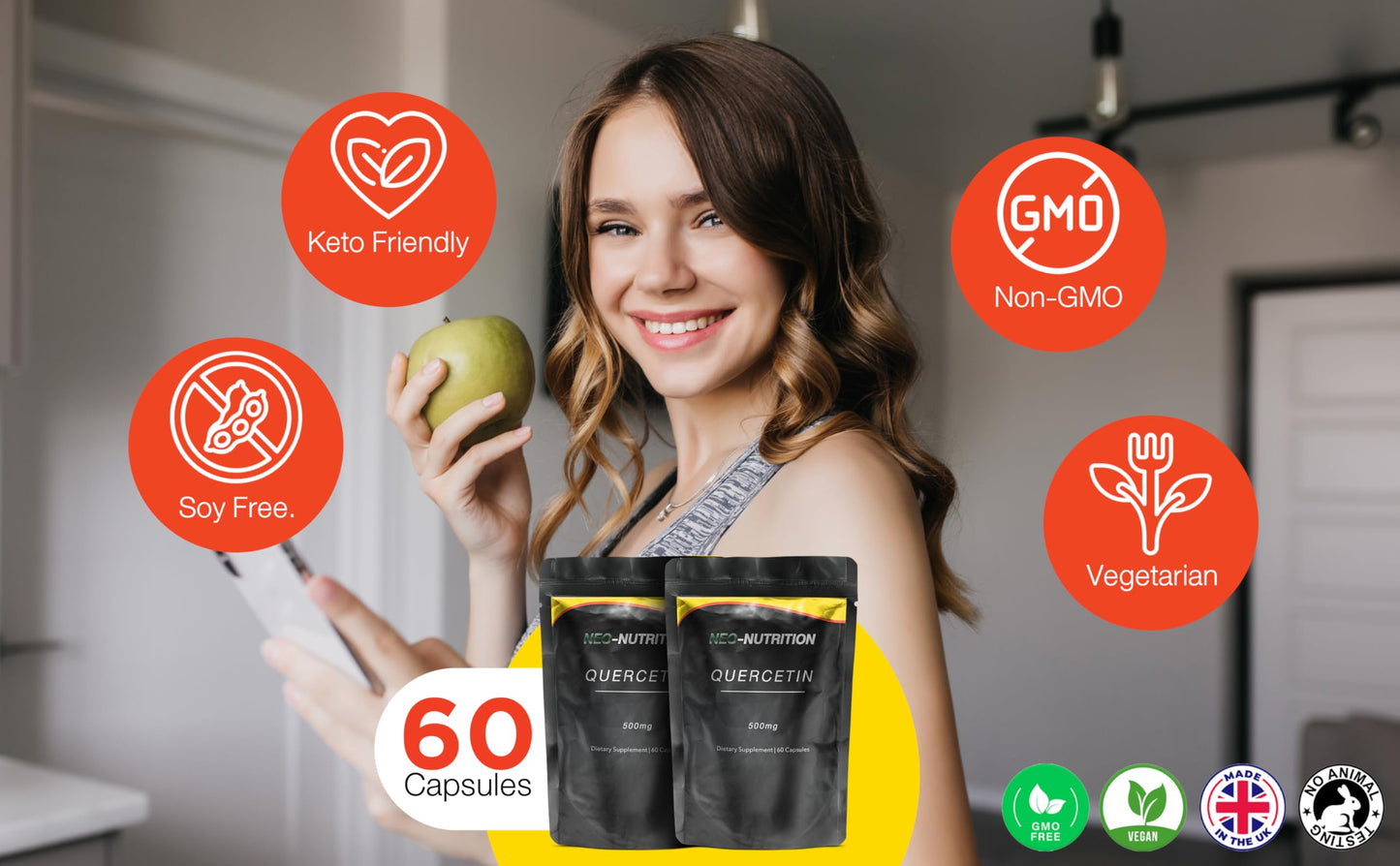 Pure Organic Quercetin - High Potency Quercetin Supplement for Antioxidant Support - Organic Quercitin Antioxidant Supplements for Immune Health & Energy Boost