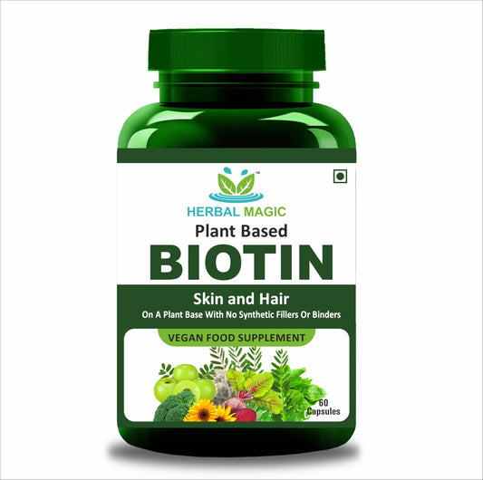 Herbal Magic's Pure & Natural Blend - Biotin x 60 Capsules - UKAS LAB Tested in UK (1000mcg in 2 caps) - Made from 14 x Fruits, Vegetables & Herbs - Free from fillers/Preservatives/Color/Maltodextrin