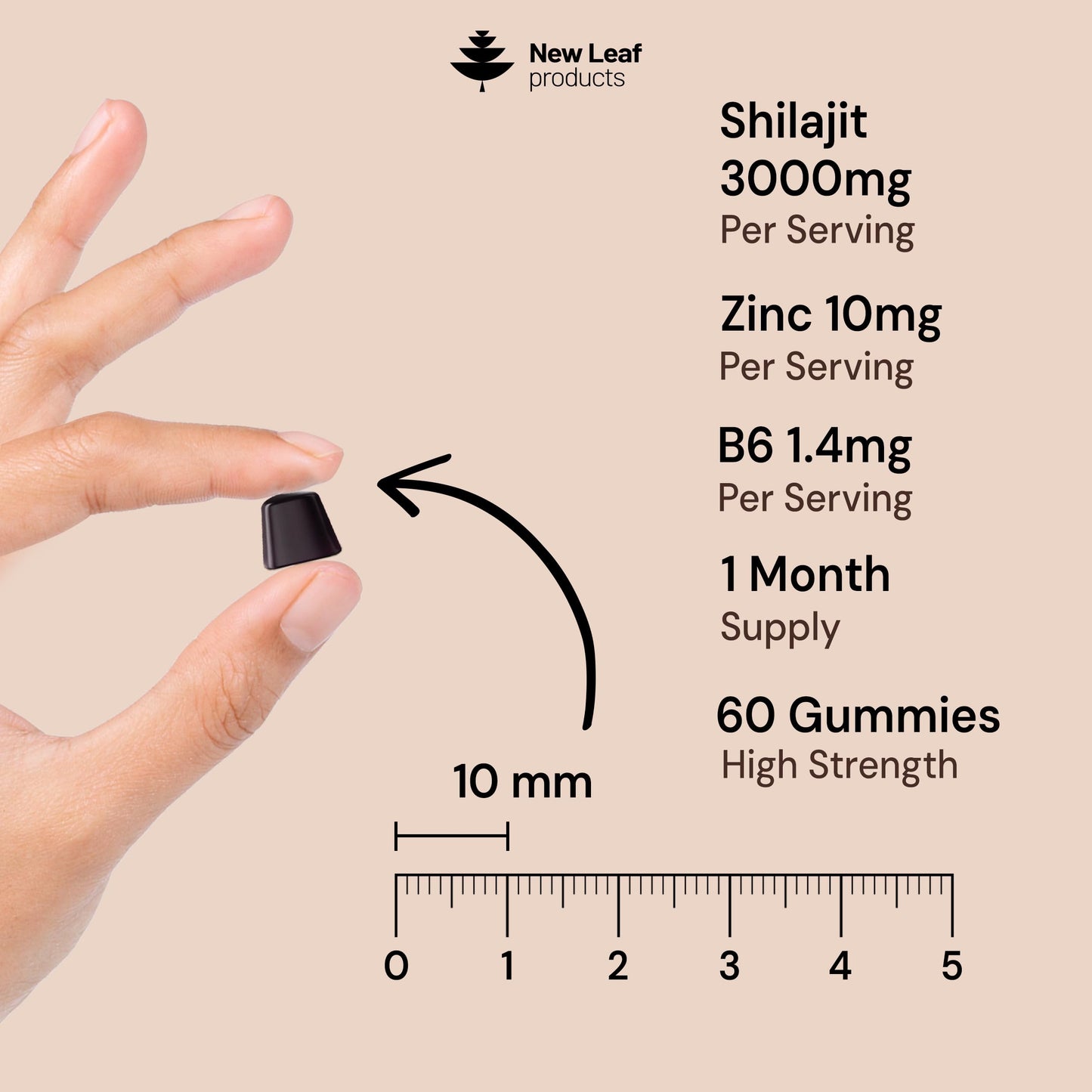 NEW LEAF PRODUCTS Shilajit Gummies - Enriched with Zinc & Vitamin B6 - High Strength 3000mg Pure Himalayan Shilajit for Men and Women - Berry Flavoured, Vegan Shilajit Gummies By New Leaf