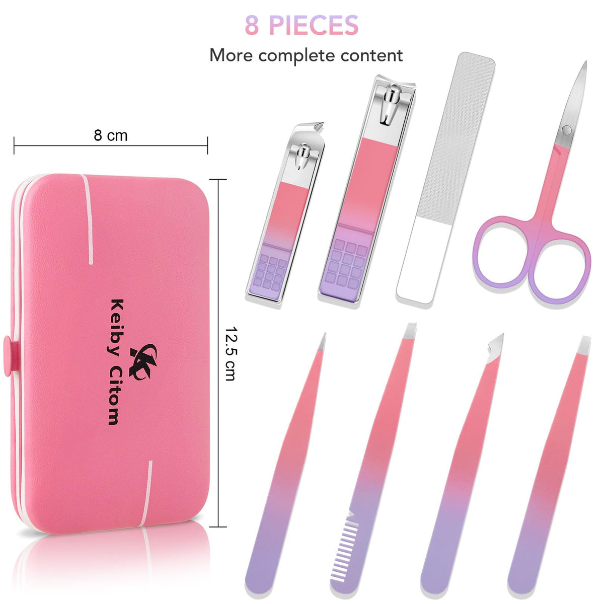 Keiby Citom Tweezers Set for Women, 8Pcs Precision Eyebrow Tweezers, Pink